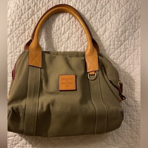 Dooney & Bourke Olive Satchel with Tan Leather Trim - Picture 3 of 8